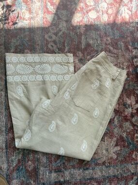 Elie Tahari Wide Leg Linen Blend Paisley Pant Size 8